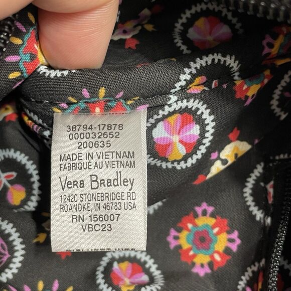 Vera Bradley Frannie Crescent Crossbody Purse Black Velvet Embroidered Floral - Picture 8 of 14